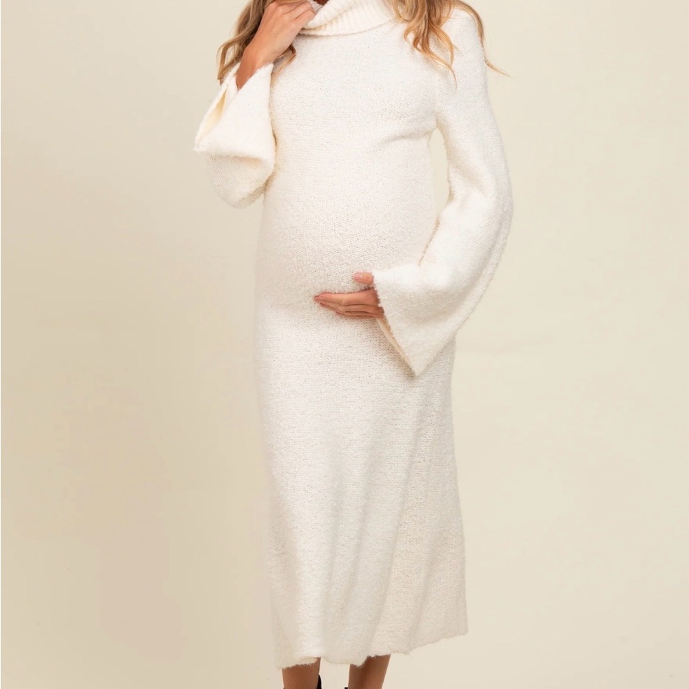 Cozy Cream Turtleneck Maternity Dress